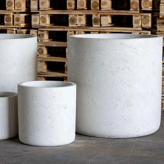 Aurella | White Mist – 55cm Extra Large Concrete Cylinder Planter – 93L Round Plant Pot