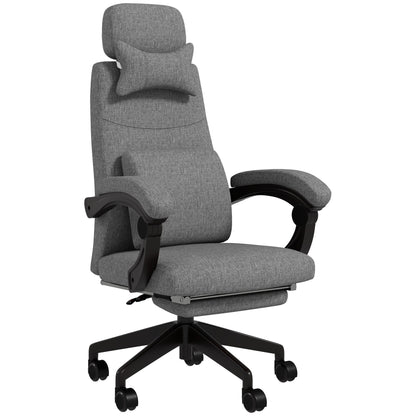 Vinsetto Linen-Look Office Chair, with 160\'c2\'b0 Reclining Back and Footrest - Grey