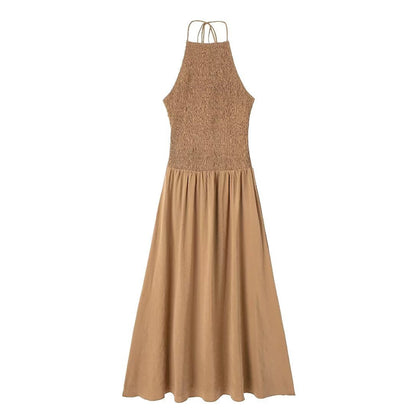 Hanging Collar Backless Vertical Dress Women