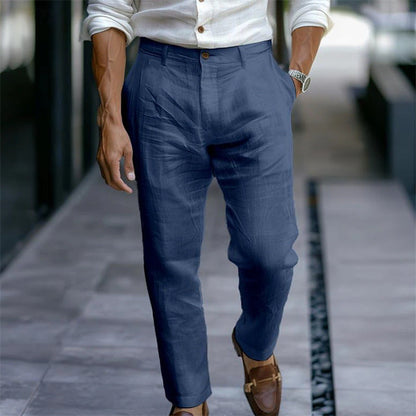 Men's Linen Trousers Solid Color Breathable Casual Pants Outdoor Clothing