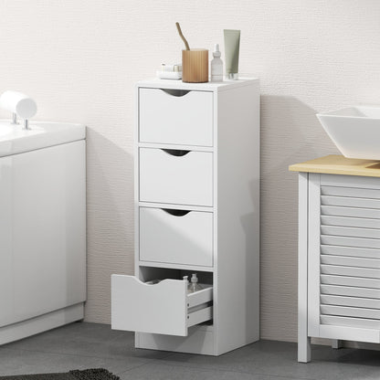 HOMCOM 4-Drawer Bathroom Cabinet, Freestanding Narrow Storage Cabinet with Groove Handles for Small Spaces, White