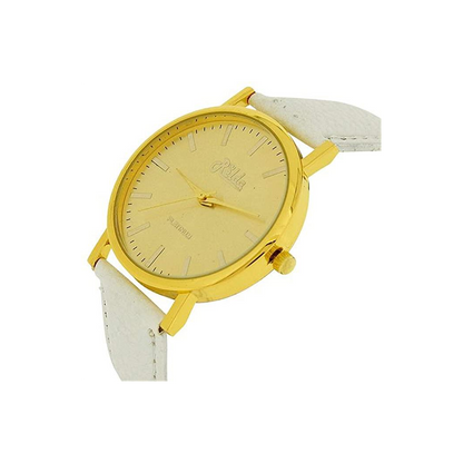 Relda Women Analogue Jumbo Goldtone Dial & Leather White Strap Buckle REL63