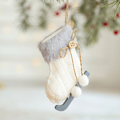 White Plush Fabric Pendant Gloves Sled Creative Christmas Tree Ornaments