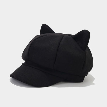 Retro Woolen Peaked Cap Women's Solid Color Painter Cap Tide