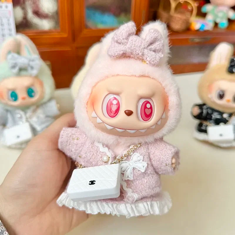 High-Fashion V1 V2  Labubu High End Luxury Chane Set 15cm 17cm Classic Grid Style Dress Set Fashion Clothes Replacement