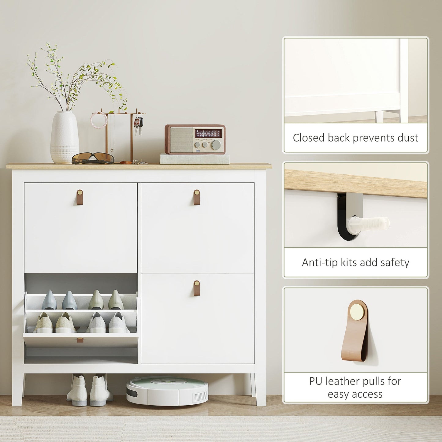HOMCOM Modern Four-Drawer Shoe Cabinet - White