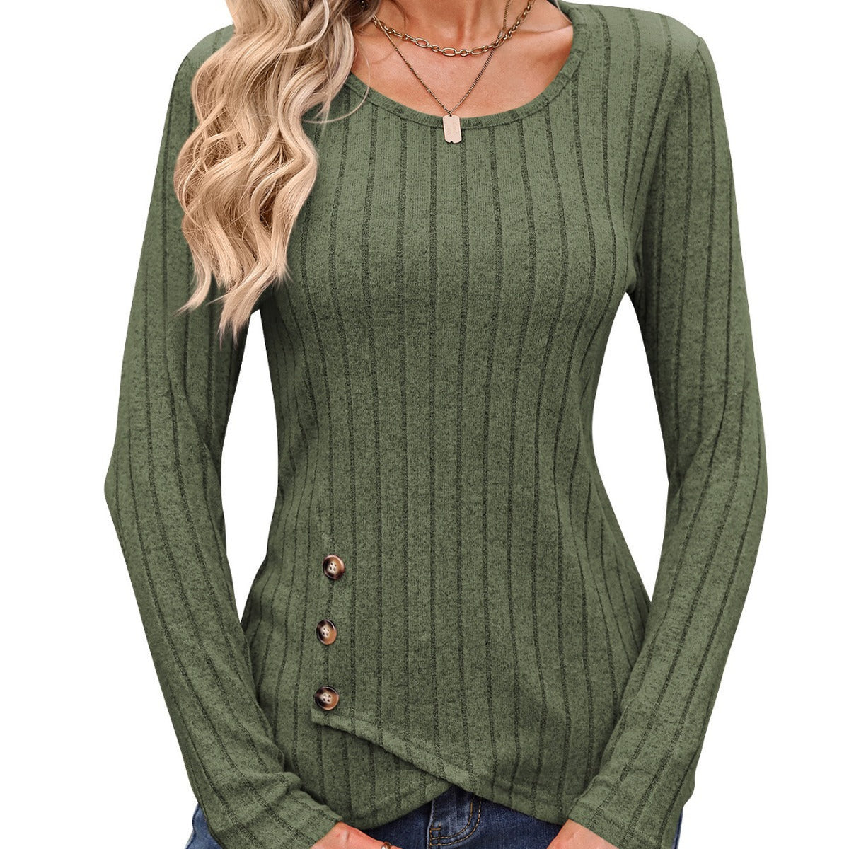 Waist Tight Tight Round Neck Tight Long-sleeved Top