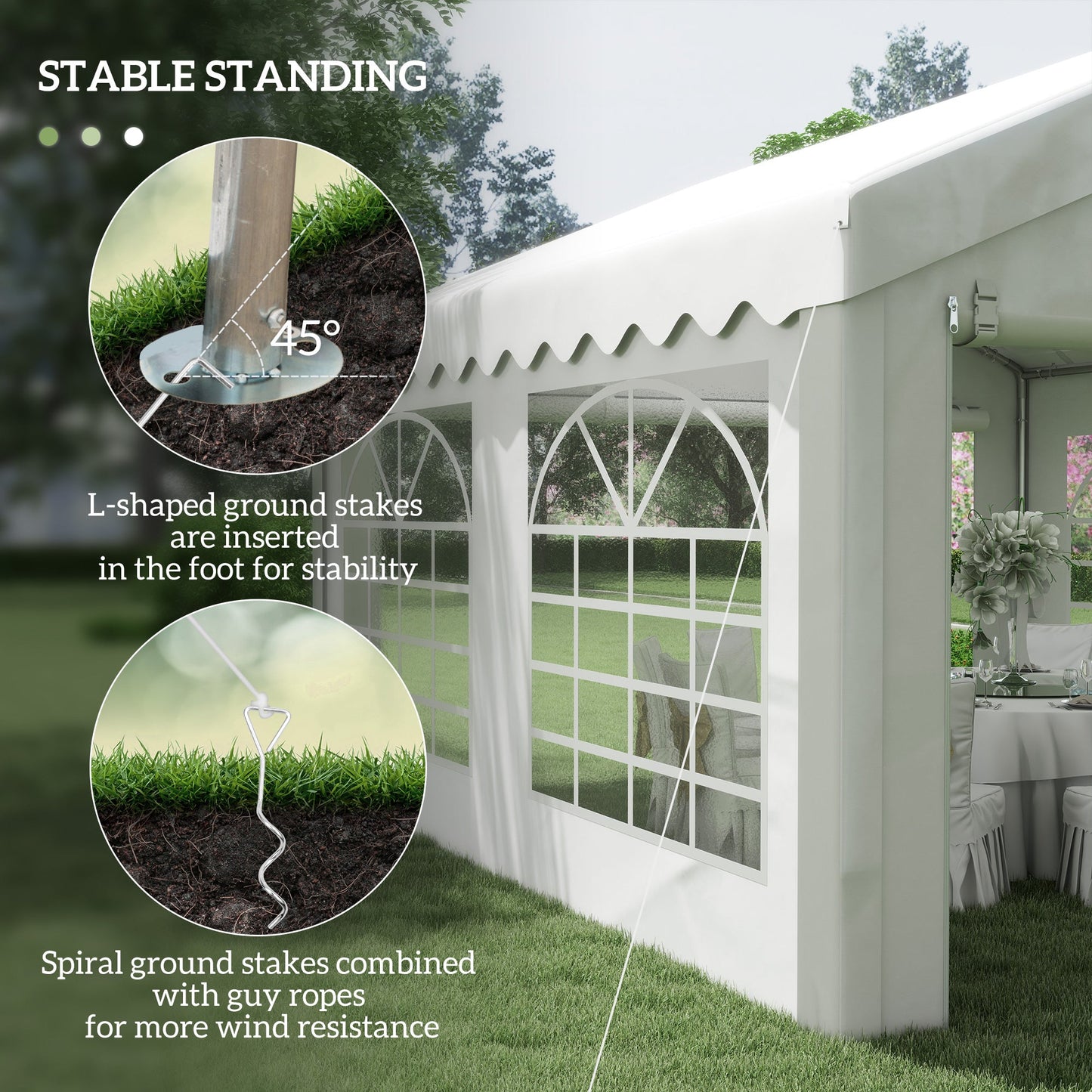 Outsunny 4m x 4m Marquee Party Tent Wedding Canopy, Pop Up Gazebo with Sidewalls, Doors, Windows, Galvanised Garden Gazebo for Parties Events, White