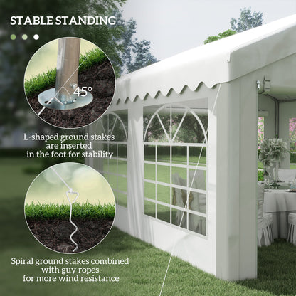 Outsunny 4m x 4m Marquee Party Tent Wedding Canopy, Pop Up Gazebo with Sidewalls, Doors, Windows, Galvanised Garden Gazebo for Parties Events, White