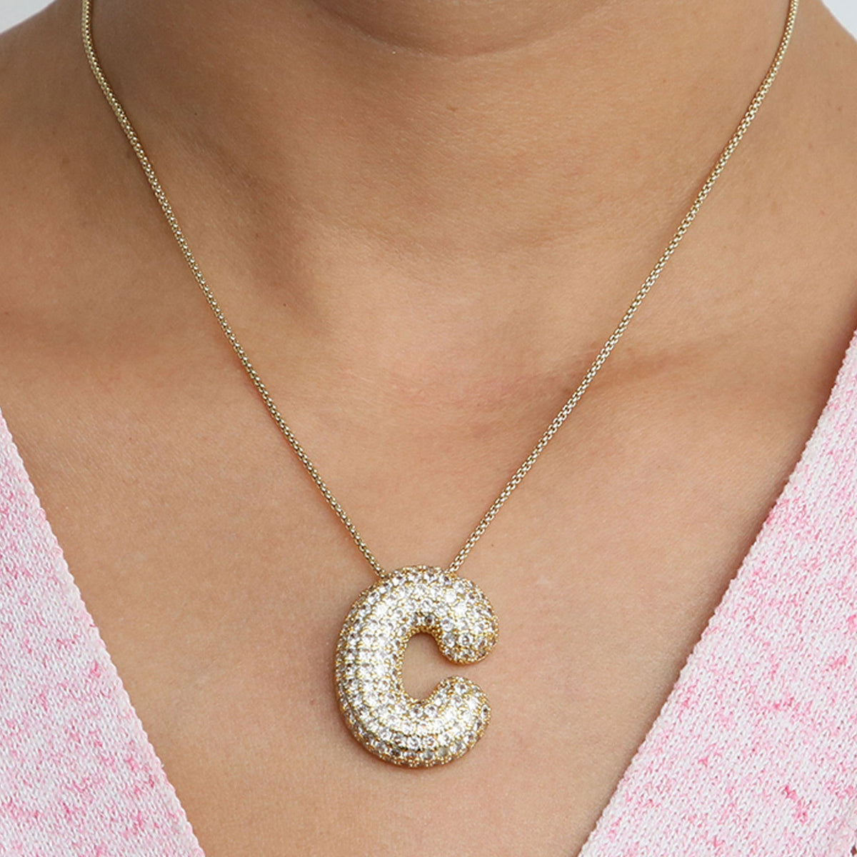 Bubble Initial Diamond Necklace