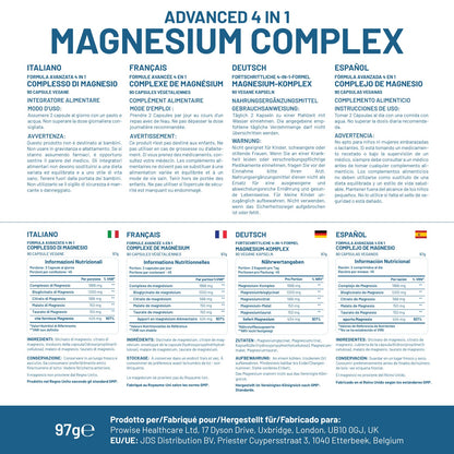 Prowise Magnesium Glycinate Complex 4-in-1 – 1866mg Blend | 404mg Elemental Magnesium | 90 Vegan Capsules