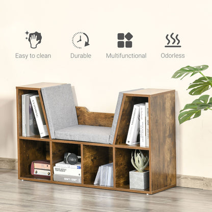 Bookcase Storage Reading Seat Unit Kids Adults Six Cubes Brown