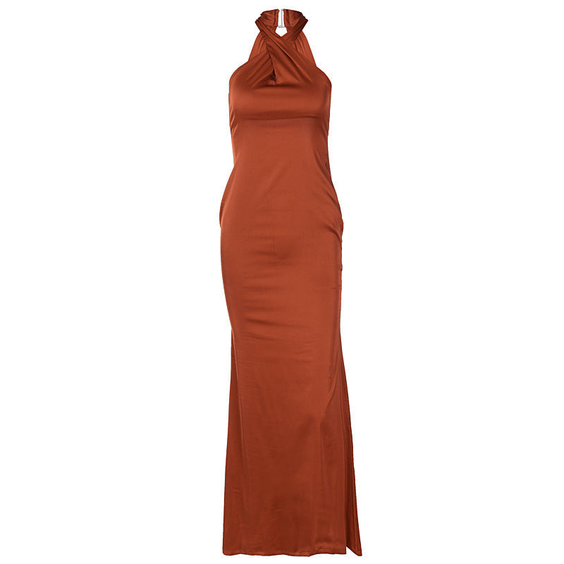 Solid Color Slim Sleeveless Backless Dress Women