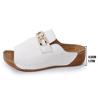 Plus Size Peep Toe Slippers With Metal Accessories