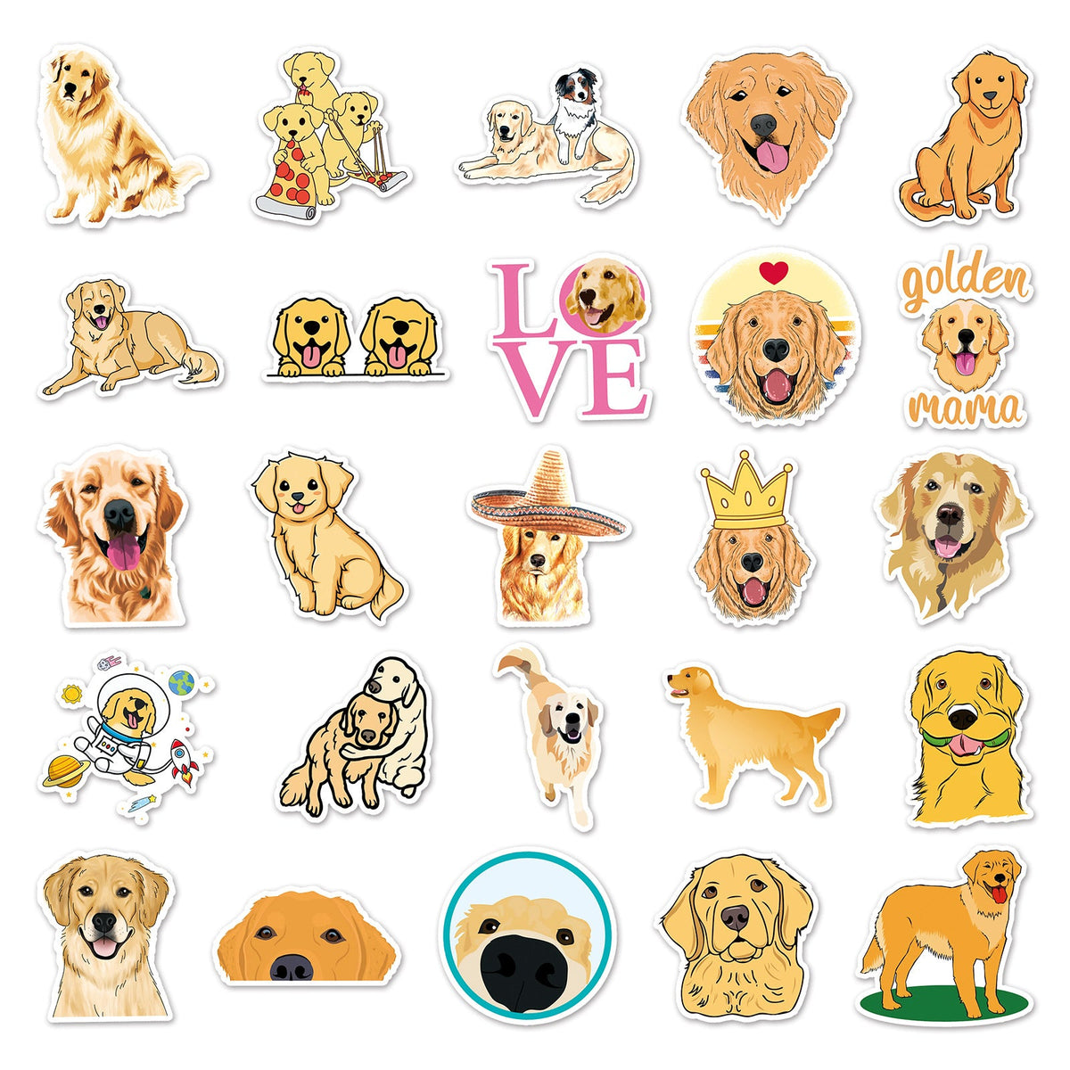 50 Sheets Waterproof Golden Retriever Graffiti Personalized Cartoon Animal DIY Stickers