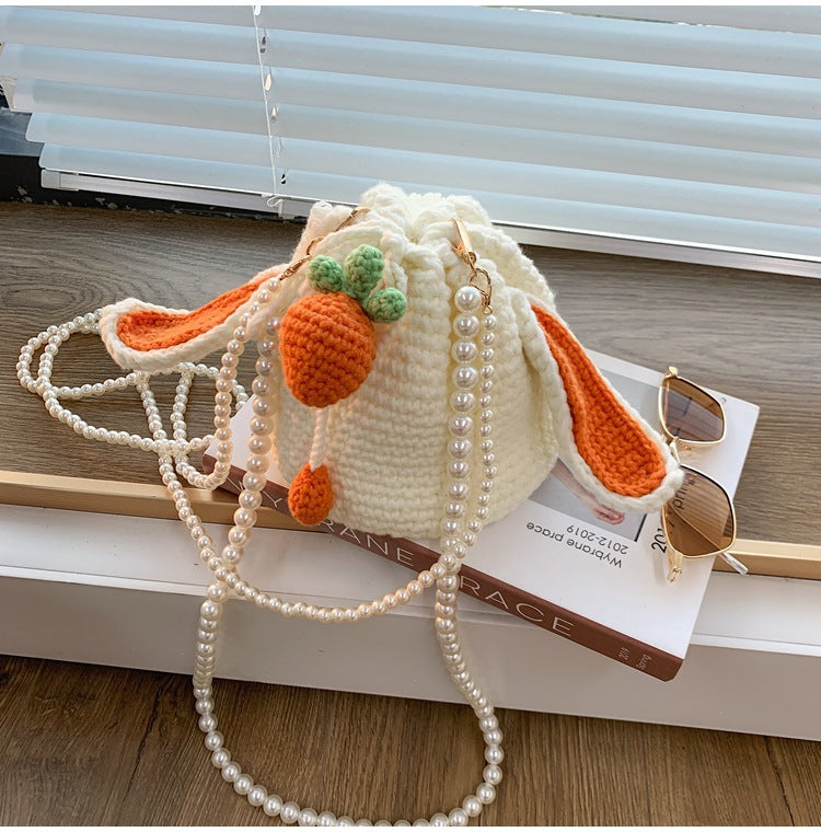 Strawberry Rabbit Crochet Wool Shoulder Bag