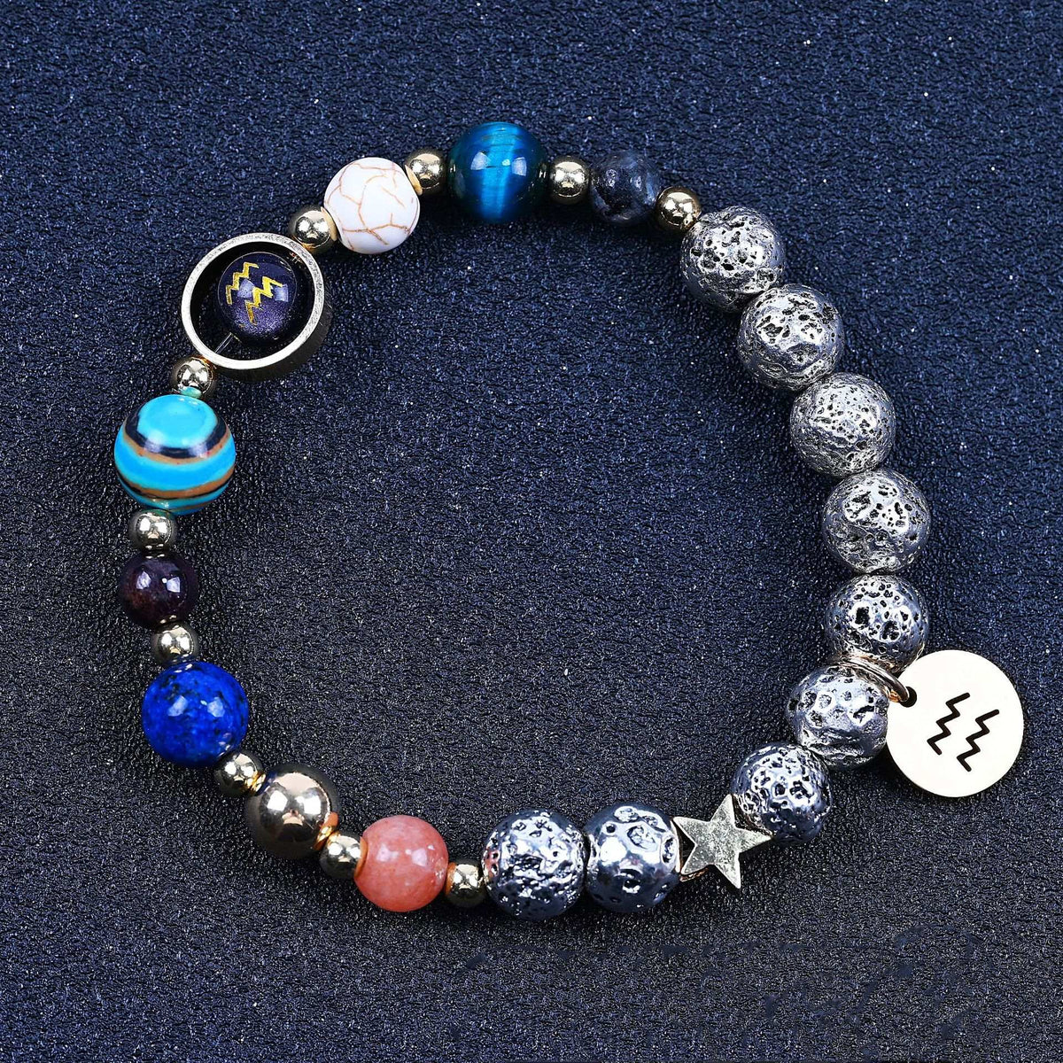 Twelve Constellation Blue San Lettering Bracelet Antique Silver Volcanic Stone Bracelet