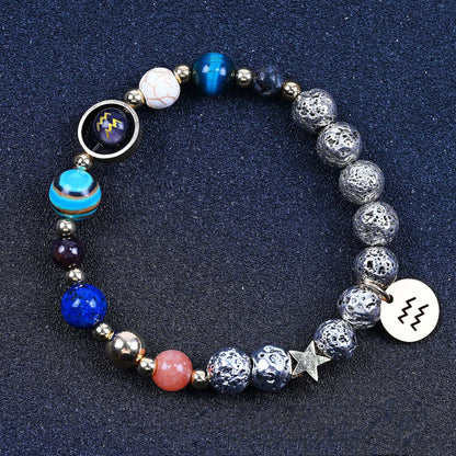 Twelve Constellation Blue San Lettering Bracelet Antique Silver Volcanic Stone Bracelet