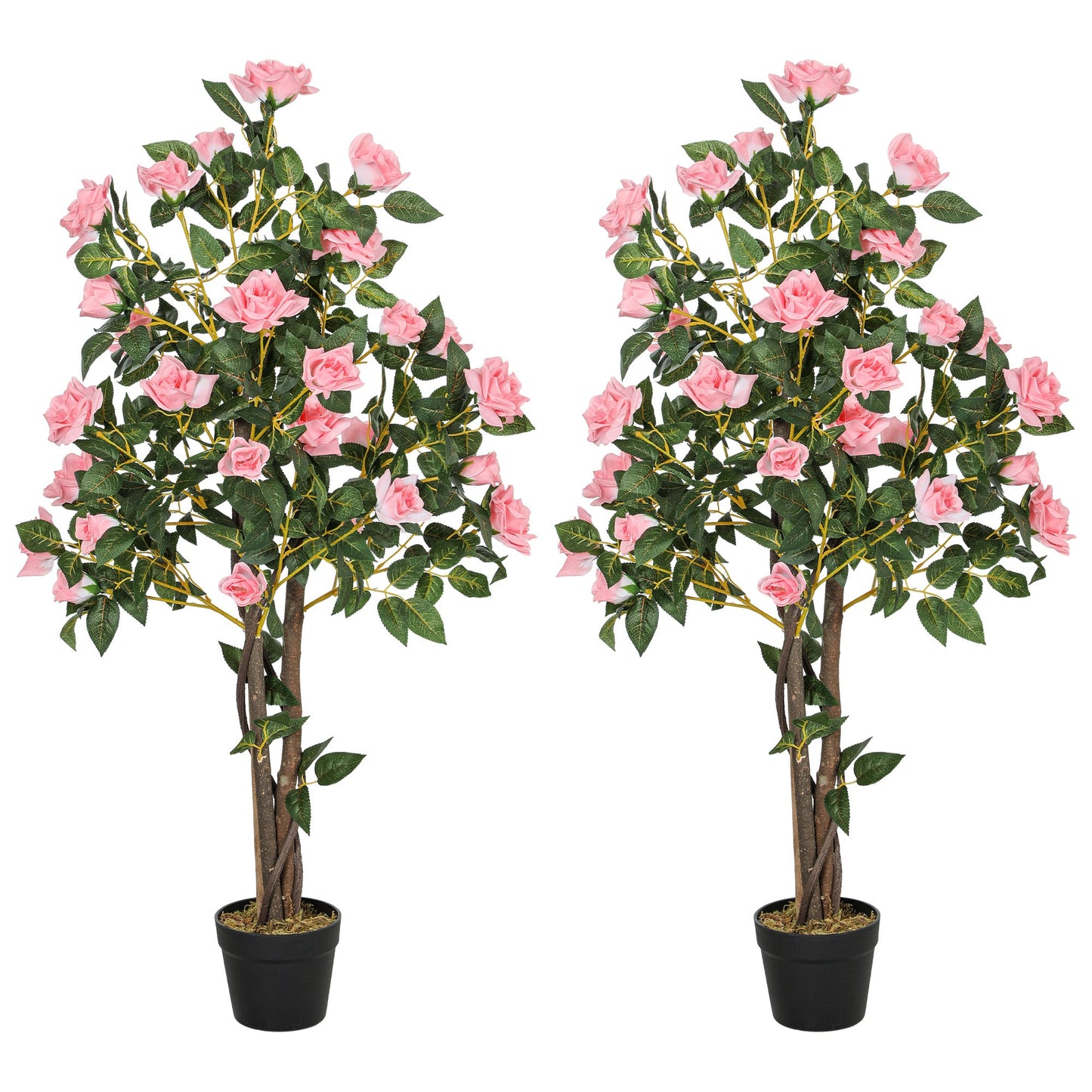 HOMCOM Set of Two Faux Rose Plants, with Pots