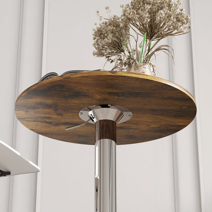 HOMCOM Round Bar Table, 360 Degree Swivel Counter Pub Table with Adjustable Height, for Kitchen, Cafe, Rustic Brown