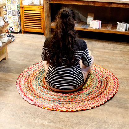 Round Jute and Recycled Cotton Rug - 120 cm