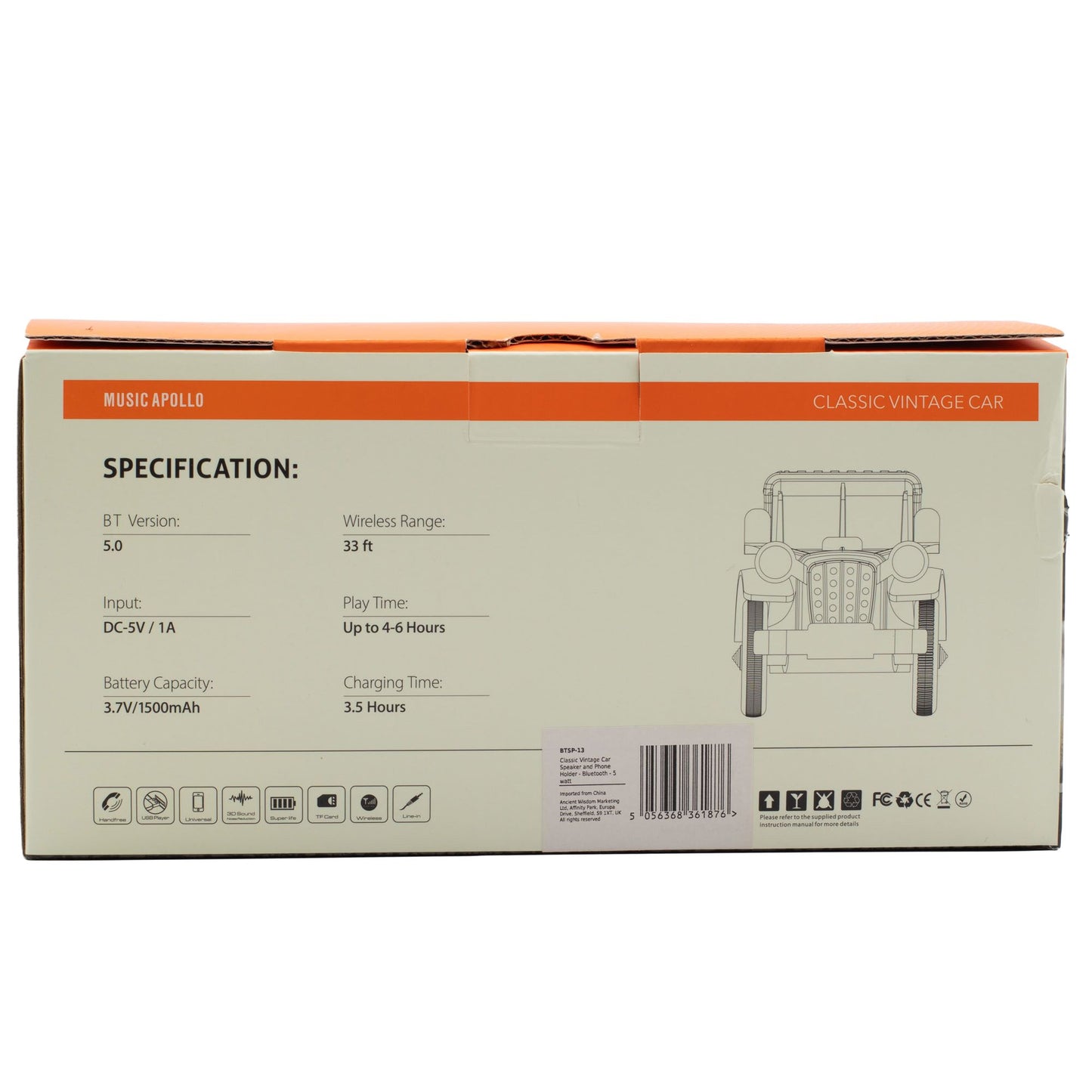 Classic Vintage Car Speaker and Phone Holder - Bluetooth - 5 watt