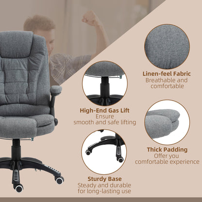 Vinsetto Massage Recliner Chair Heated Office Chair with Six Massage Points Linen-Feel Fabric 360\'c2\'b0 Swivel Wheels Grey