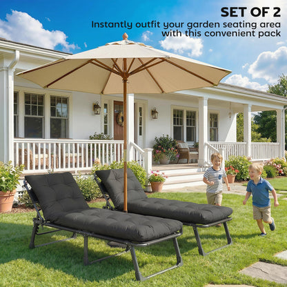 Outsunny Sun Lounger Cushions Only, Garden Lounge Chair Cushions Set of 2, Sunbed Replacement Pads with 4 Ties, Dark Grey
