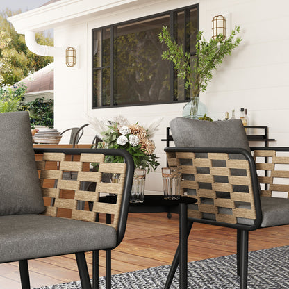 Outsunny 3 Pieces Rattan Bistro Set with Washable Seat and Back Cushions, Glass Top Coffee Table, for Outdoor, Patio, Black