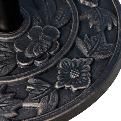 Outsunny 9kg Resin Parasol Base, Half Round Umbrella Stand with Floral Design for Garden, Outdoor, Suitable Umbrella Rod: Φ3.8cm, Φ4.8cm, Bronze Tone
