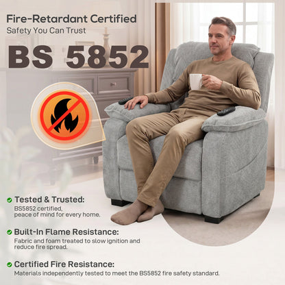 HOMCOM Power Recliner Armchair with Massage and Heat, Electric Reclining Chair with Wide Spring Seat, Light Grey