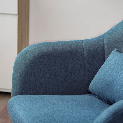 HOMCOM Swivel Linen Fabric Accent Chair for Living Room Contemporary Vanity Armchair with Adjustable Height Thick Cushion Lumbar Support Armrest for Bedroom Office Blue