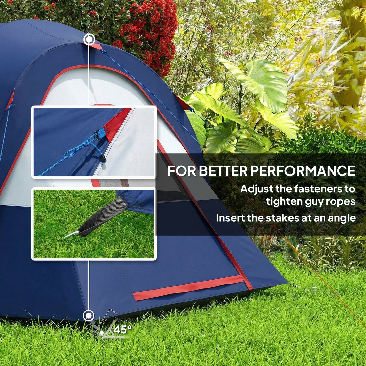 Outsunny 5-6 Man Camping Tent, Tunnel Tent, Water Resistant Hiking Shelter with Groundsheet and Carry Bag, Navy Blue