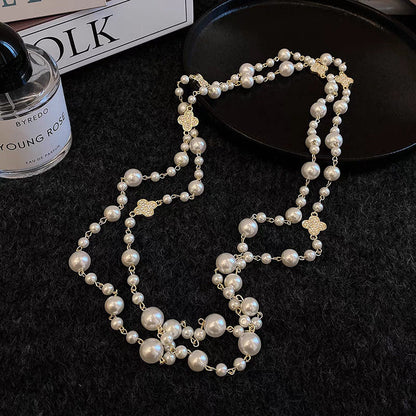 Retro Multi-layer Pearls Necklace Fashion Long Sweater Chain Versatile Accessories For Women