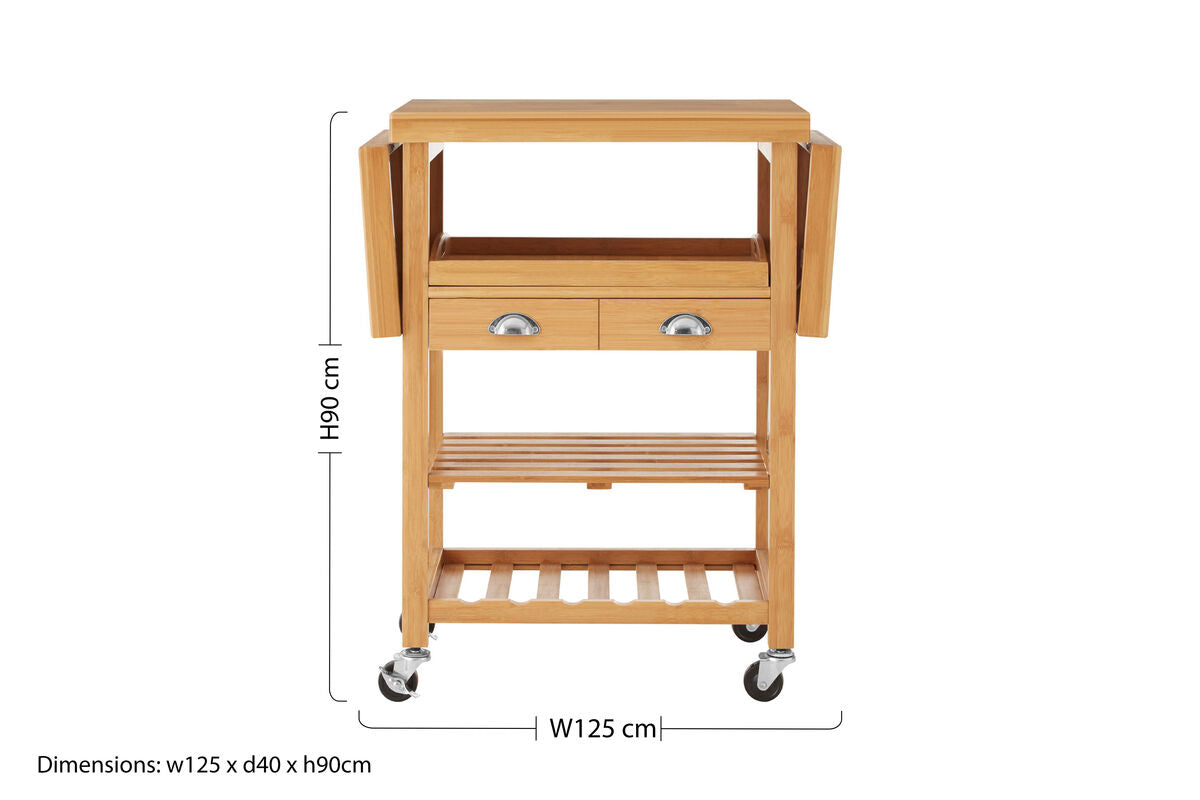 Natural Kitchen Trolley with Drawers and Shelves | Harlow