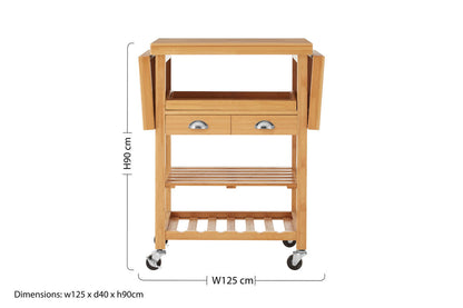 Natural Kitchen Trolley with Drawers and Shelves | Harlow