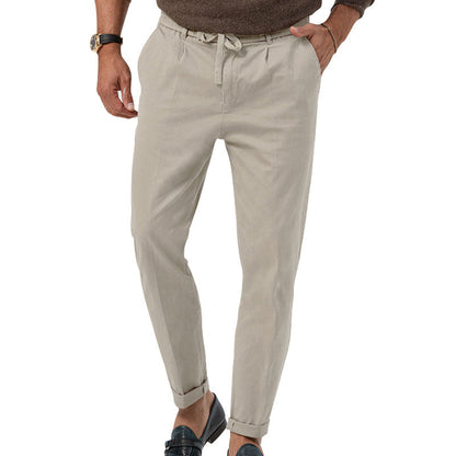 Casual Drawstring Pants Men's Business Straight Solid Color Suit Pants