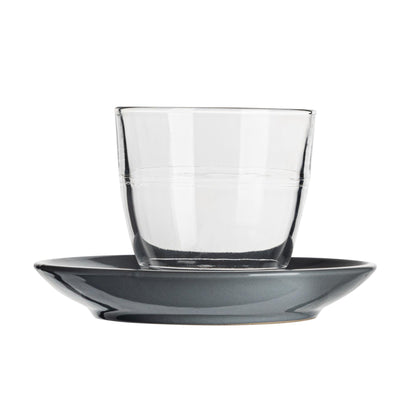 220ml Gigogne Glass Coffee Cups & Saucers - Pack of Six