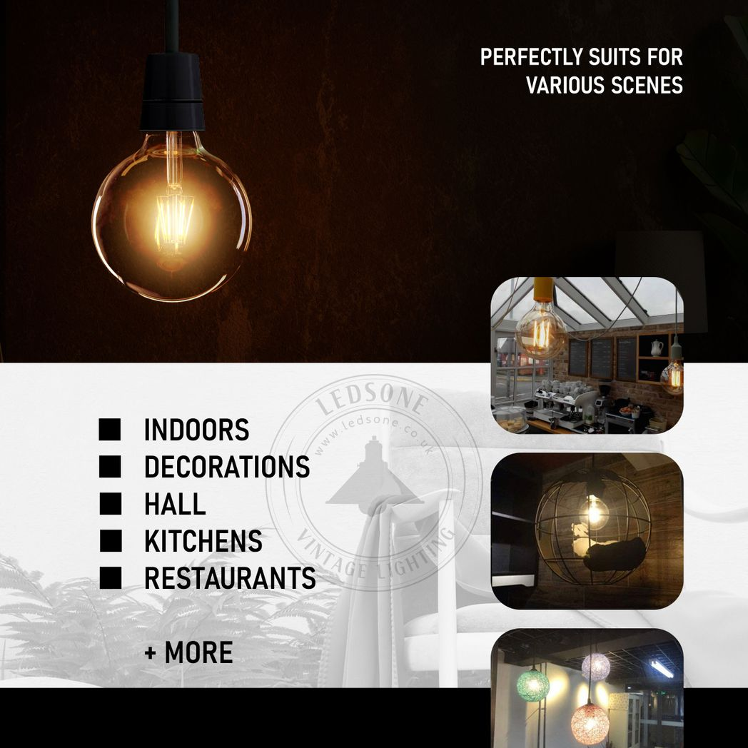 5 Pack E27 LED Edison Dimmable Vintage Amber Glass Warm white 2700K Light Bulbs