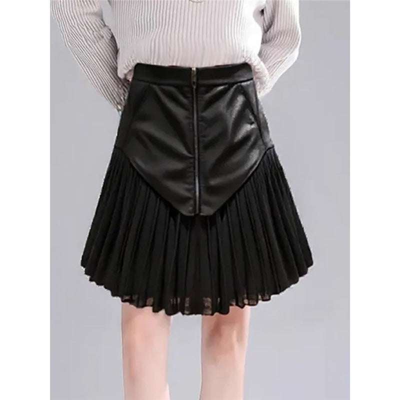 Fashionable And Versatile Patchwork Pleated Skirt