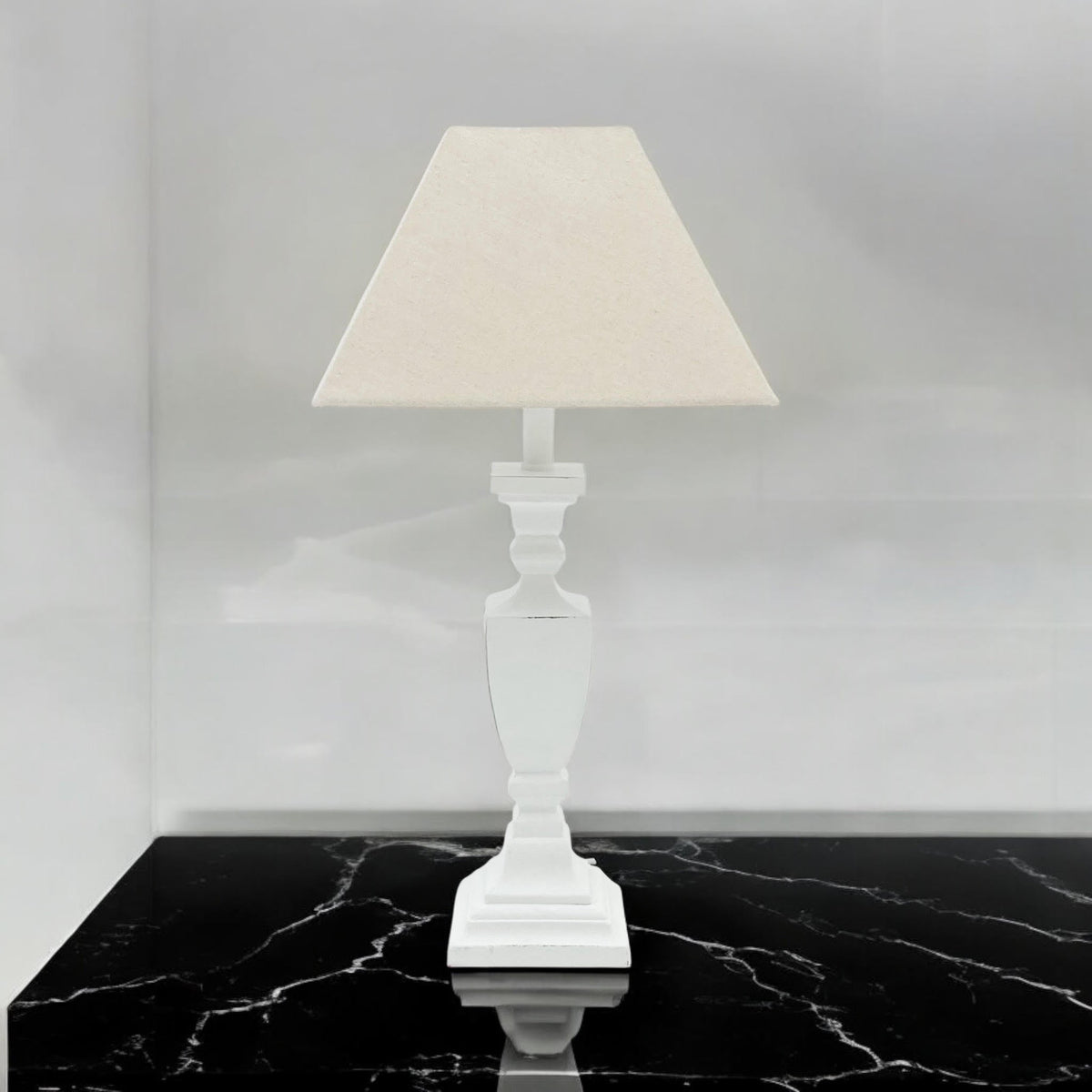 AcaciaHome Stylish & Elegant Tall Wooden Grey Washed 43 cm Table Lamp with Taupe Linen Shade – Energy-Efficient E27 Bulb with Shabby Chic Lighting for Bedroom, Living Room & Office