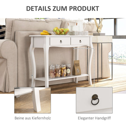 HOMCOM Console Table Modern Sofa Side Desk with Storage Shelves Drawers for Living Room Entryway Bedroom Ivory White