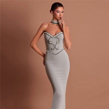 New Solid Color Refined Rhinestone Tube Top Bandage One-piece Dress