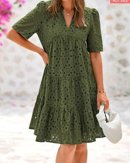 V-neck Hollow Lace Dress High-grade