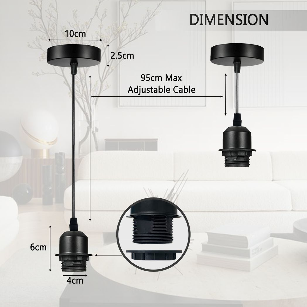 5 Pack Industrial Grey Pendant Light, Lampshade Addable E27 Lamp Holder Light,