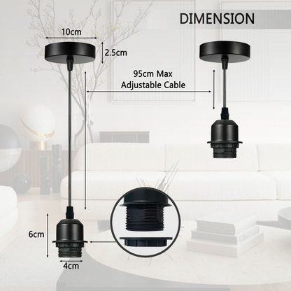 5 Pack Industrial Grey Pendant Light, Lampshade Addable E27 Lamp Holder Light,