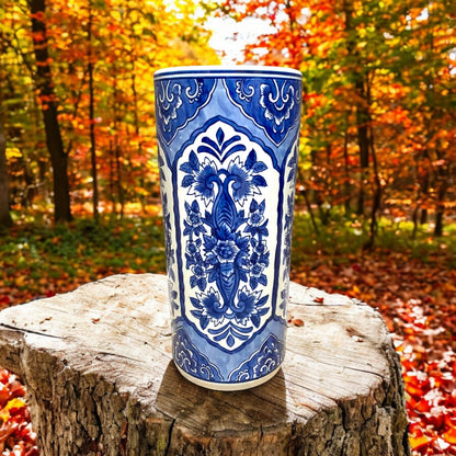 AcaciaHome Durable Ceramic Round Umbrella stand–Perfect Holder for Home, Office, & Entryway - Adds a Sophisticated Touch to Living Spaces for Canes, & Walking Sticks (Blue & White)