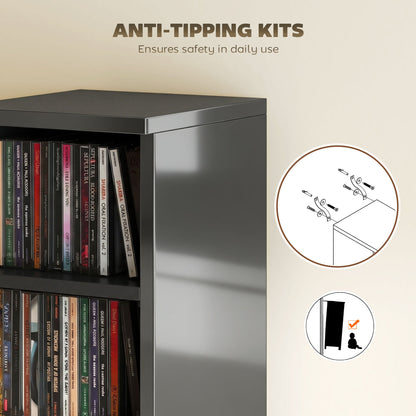 HOMCOM Set of 2 CD Media Display Shelf Unit Tower Rack with Adjustable Shelves, High Gloss Black