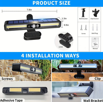 1 Pack Of Solar Outdoor Sensor Lights - IP65 Waterproof, 10,000 Lumens High Brightness, Auto Switching, Can Be Clipped, Wall Mounted, Suitable For Camping, Garage, Garden, Commercial Lighting