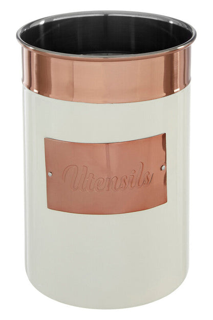 Prescott Cream And Copper Stainless Steel Utensil Holder